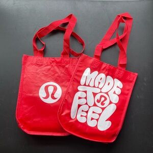 Set Of 2 New Lululemon Limited Edition Small Reusable Shopping Bag With Logo Red